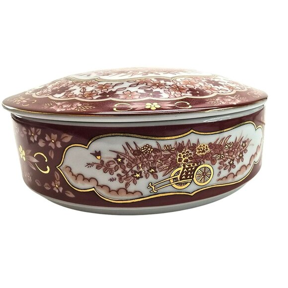 Shibata China Vintage Japanese Kutani Porcelain Lidded Box Floral Design JE295 - Picture 5 of 8